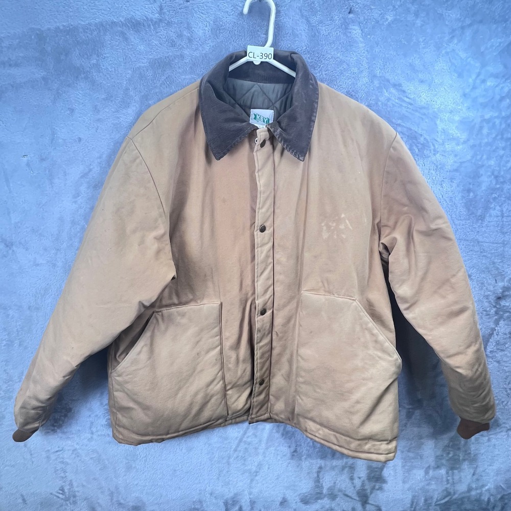 Vintage Key Mens 2XL Tan‎ Cotton Canvas Quilted Lined Work Jacket Distressed